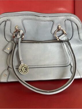 London Fog Pebble Blue Shoulder Satchel with Silver Hardware